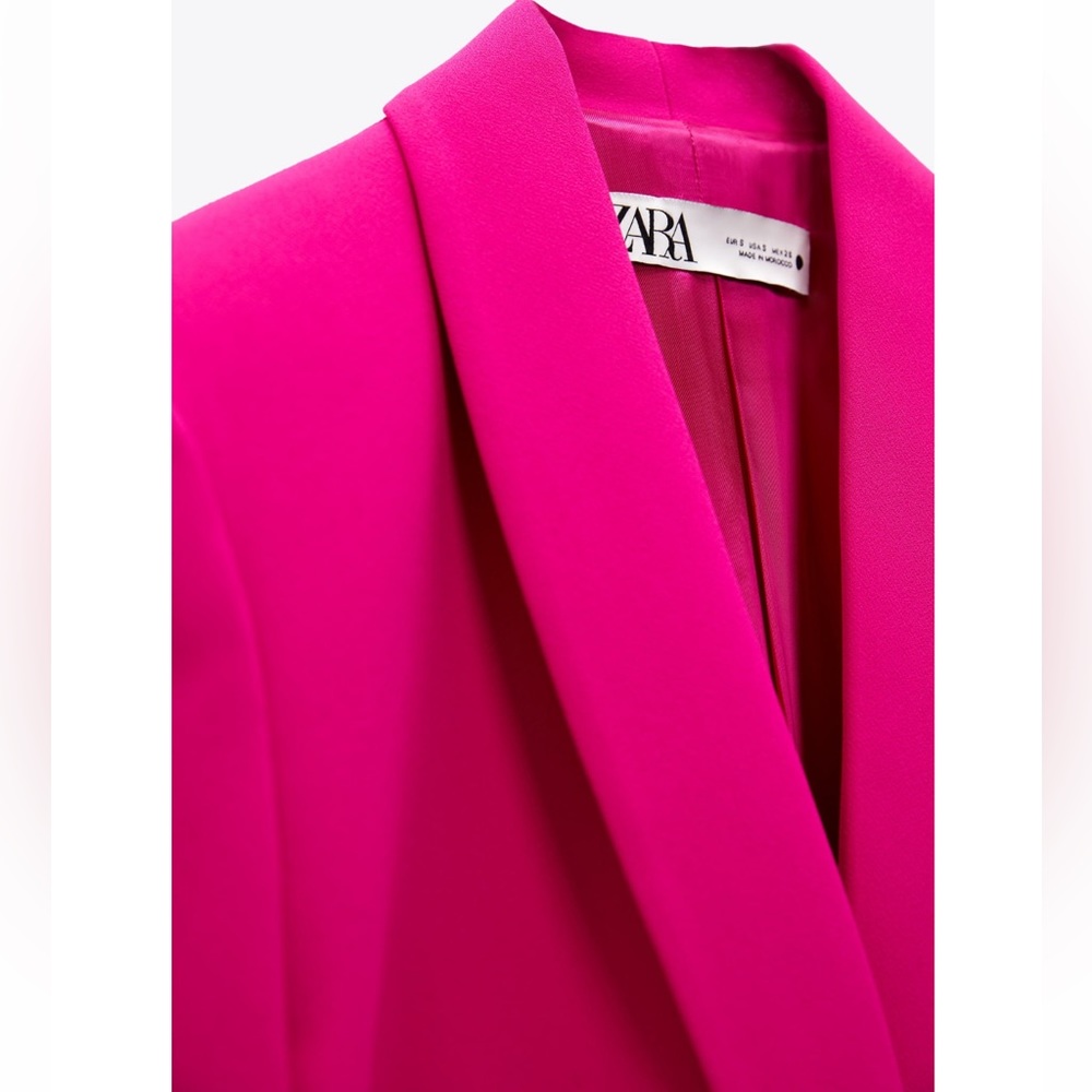 ZARA BELTED TUXEDO COLLAR BLAZER NEON FUSCHIA - Picture 7 of 13